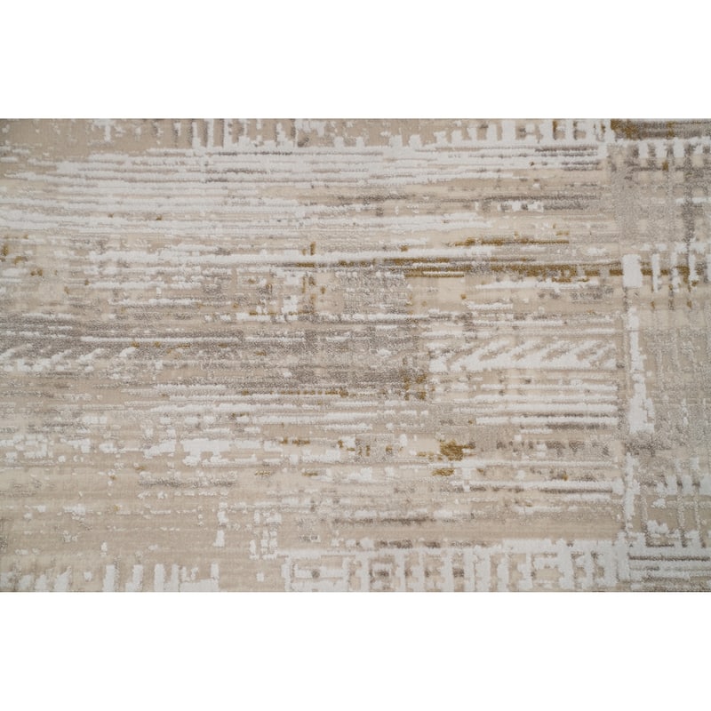 Machine Made Oriental Polyester Carpet Abstract Beige & Ivories Distressed Area Rug - 7' 5'' X 5' 2''