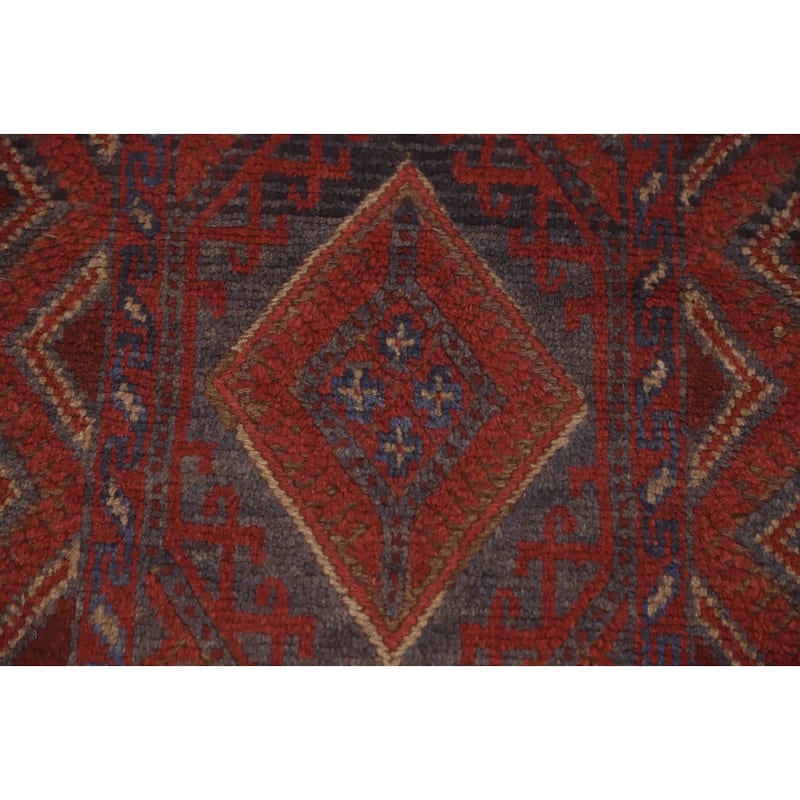 Hand Knotted Oriental 100% Wool Carpet Traditional Tribal Red Balouch Runner Rug - 8' 1'' X 2' 1''