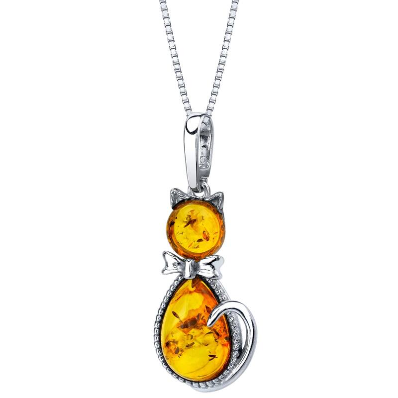 Amber Cat Pendant in Sterling Silver