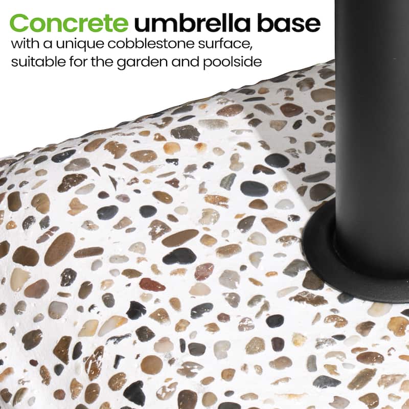 Outdoor Patio Square Umbrella Base Stand Concrete-cobble Finish Swivel Wheels Adjustable Knob