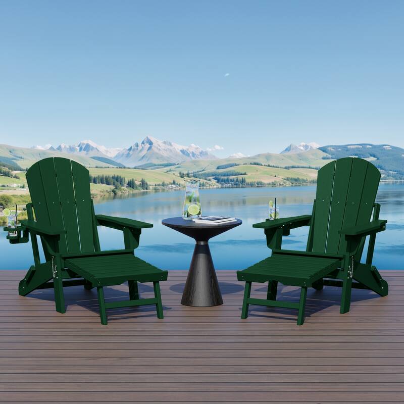 Laguna Outdoor Folding Adjustable Adirondack Chair with Cup Holder & Hideaway Ottoman (Set of 2)