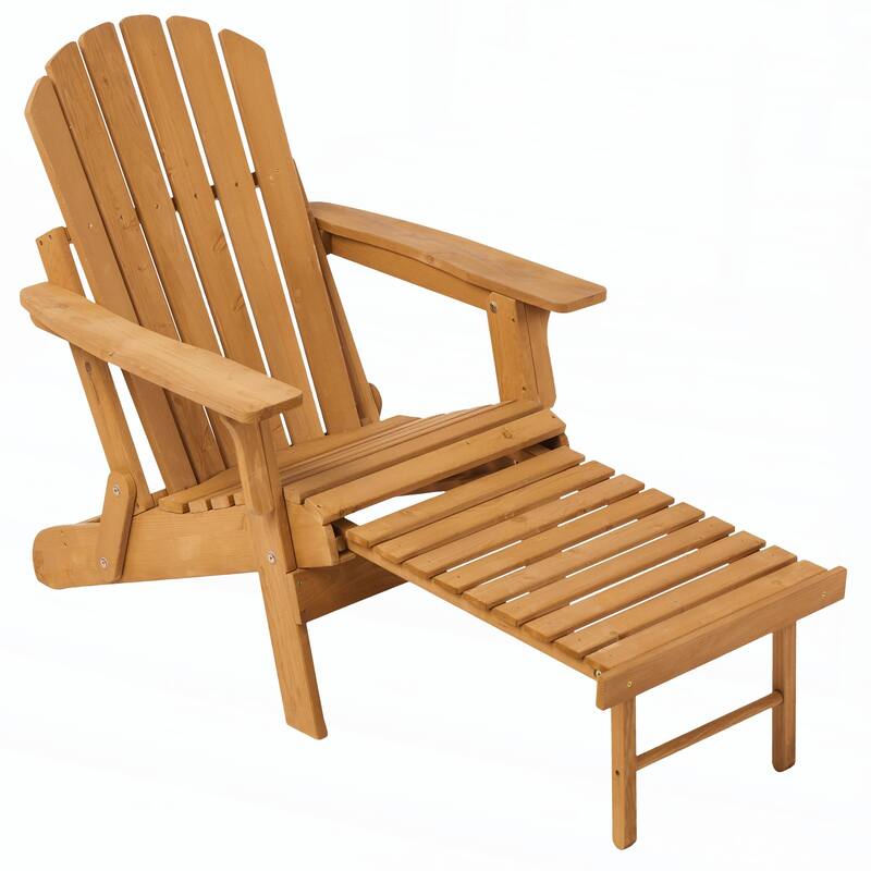Outdoor Wooden Folding Adirondack Chair with Retractable Ottoman