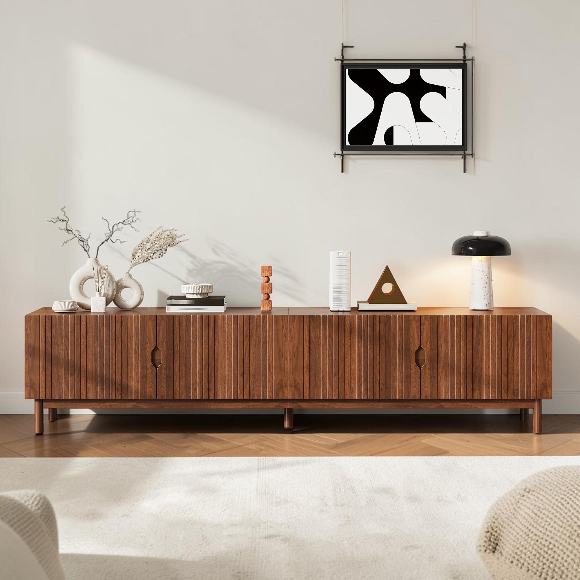 87 Inch TV Stand for TVs up to 90 Inch, Wood Media Console with 4 Cabinets, Modern Entertainment Center