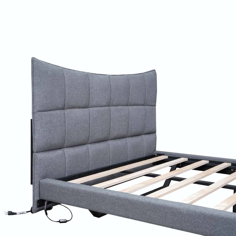 Full Size Upholstered Platform Bed with LED Lights
