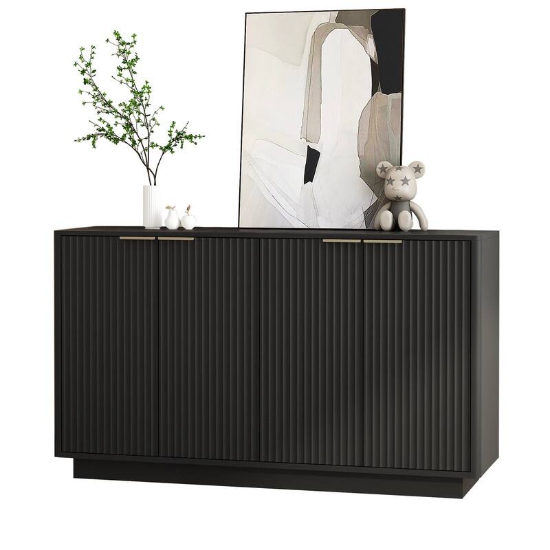 Wood 55.1" Fluted Buffet Cabinet, Credenza with Adjustable Shelves for Stylish Storage and Organization