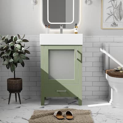 20" Bathroom Vanity with Hazy Glass Door Cabinet and Drawer for Small