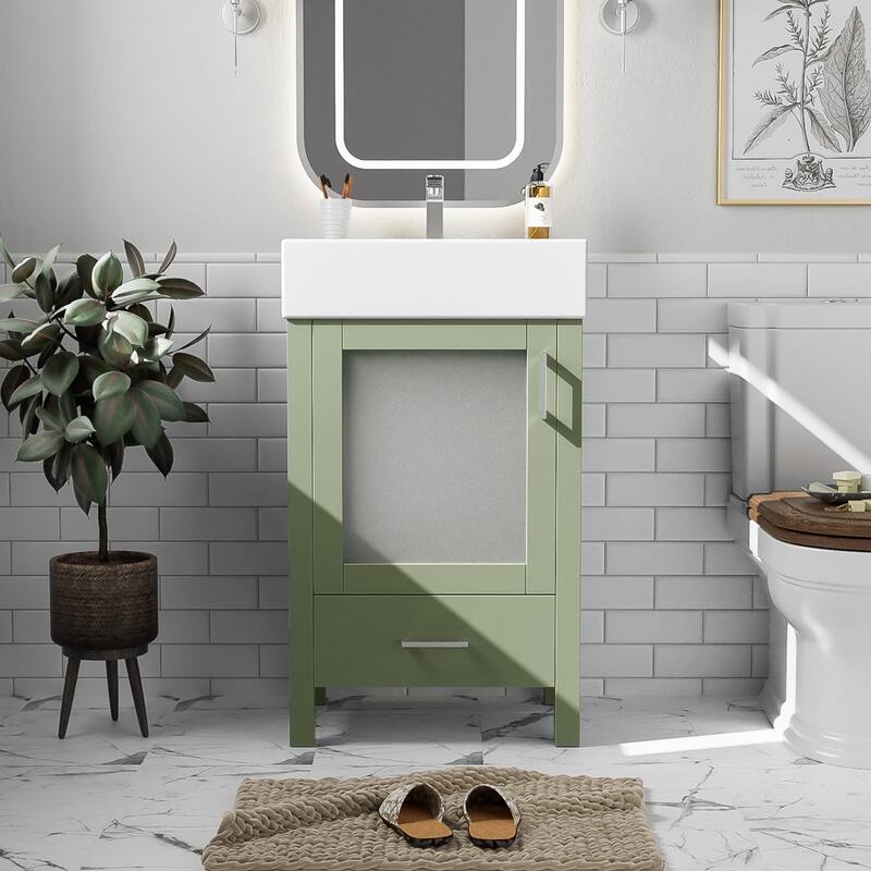 20-Inch Bathroom Vanity with Ceramic Sink & Storage - Space-Saving Freestanding Cabinet for Small Bathrooms