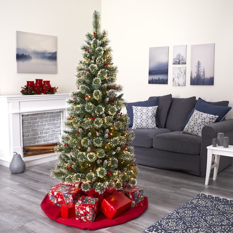 6ft Prelit Christmas Tree with Berries - Artificial Swiss Pine Tree, Holiday Decor, Tree Stand Included - Green - 72