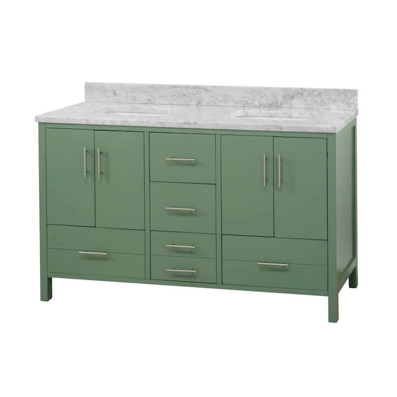KitchenBathCollection California 60" Double Bathroom Vanity with Carrara Marble Top