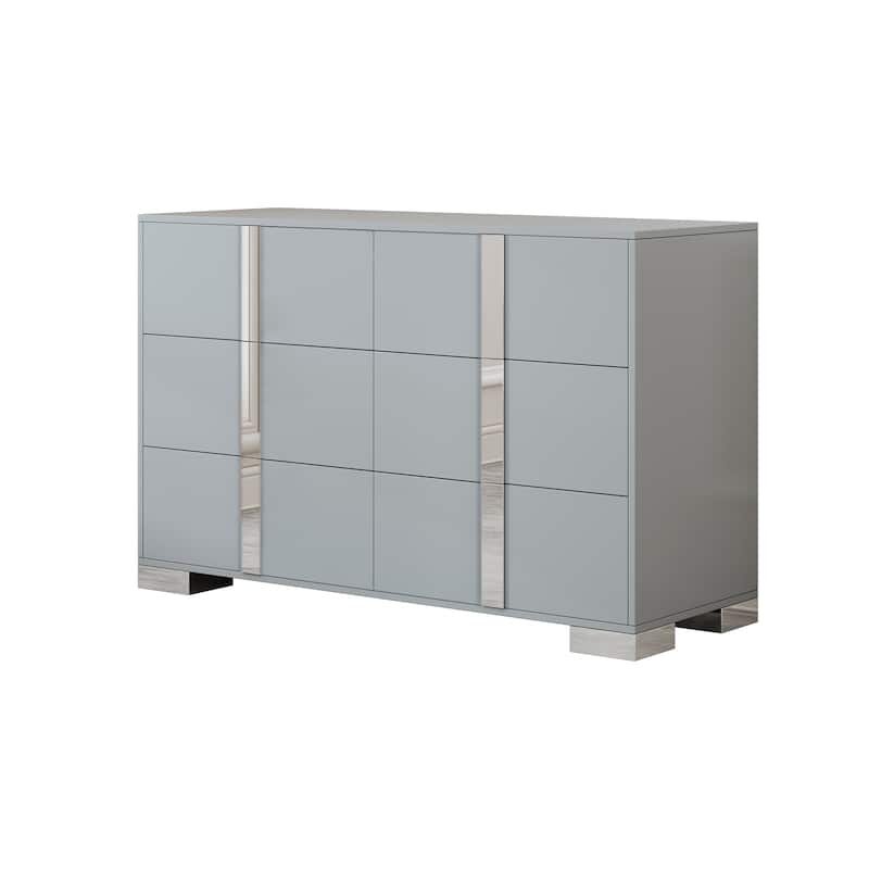Elegant Modern Dresser With Metal Handle,Mirrored Storage Cabinet With 6 Drawers