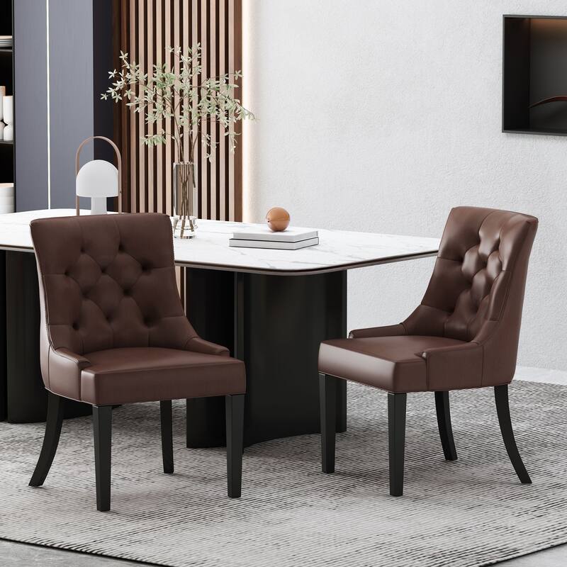 Modern Set of 2 Dining Chairs with Tufted Diamond-Stitched Backrest, Padded Seat, Solid Wood Legs for Dining Room, Living Room