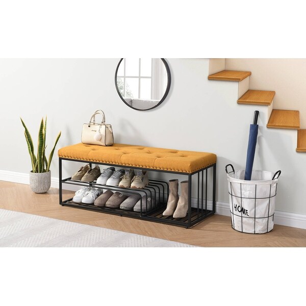 Hausfame Upholstery Shoes Bench Entryway Shoe Storage with Tufted Padded Seat On Sale Bed Bath Beyond 36786551