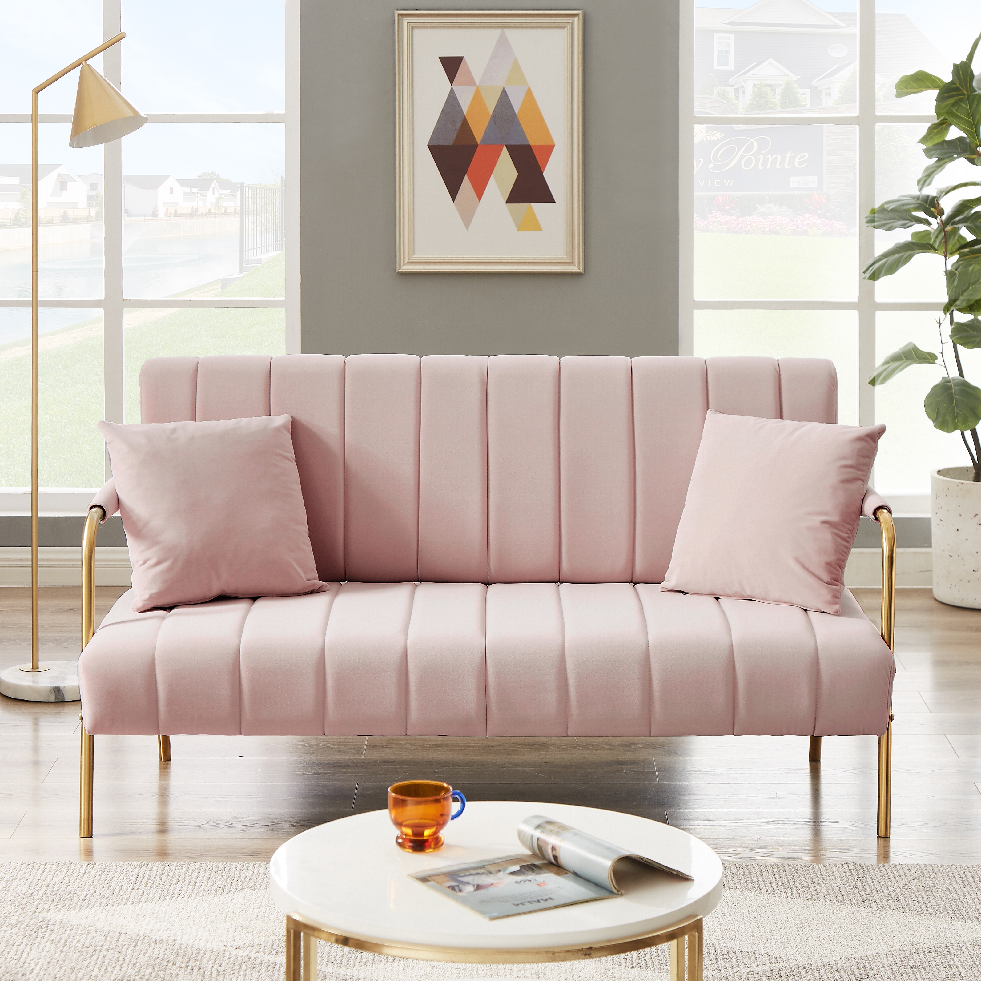 Pink plush sofa deals