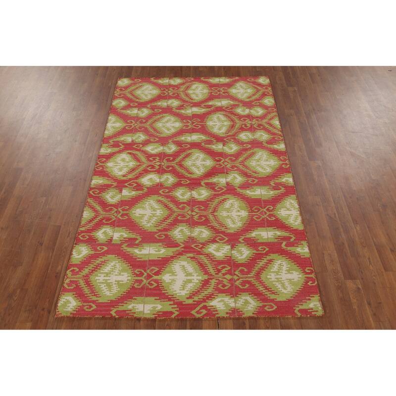 Flat Weave Kilim Indian Area Rug Hand-Knotted Wool Carpet - 4'10"x 7'11"