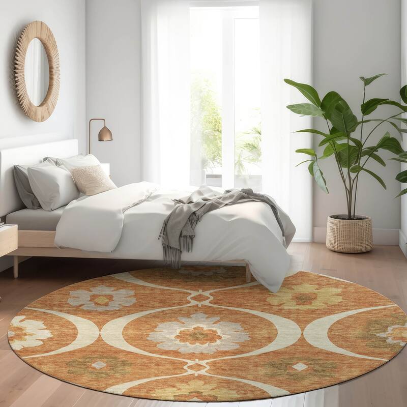 Machine Washable Indoor/ Outdoor Chantille Floral Geo Rug