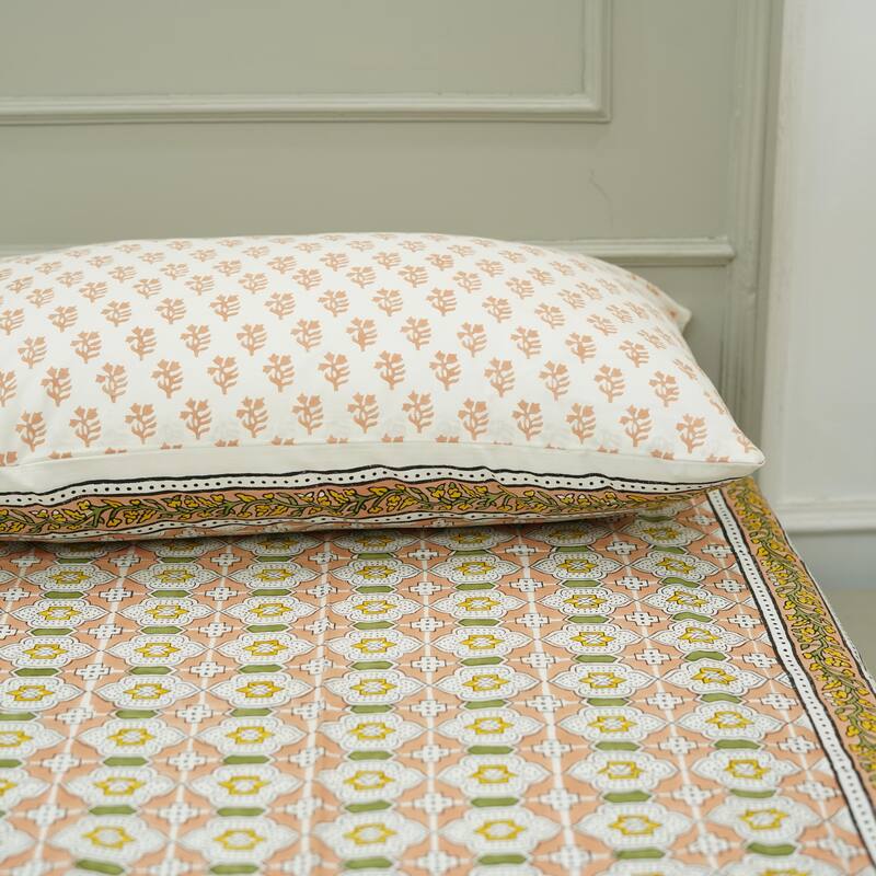 Fabdivine Handmade Block Print Flat Sheet or Bed Sheet Cotton Fabric Floral Home Decor