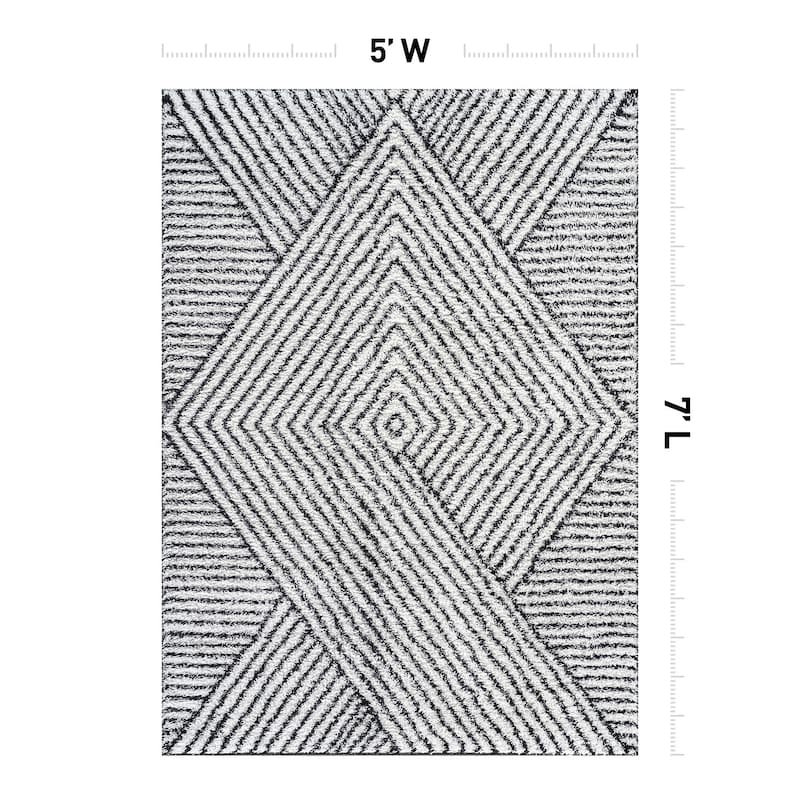 Minimal Stripe Geometric Shag Rug - Anthracite Dark Gray - Medium Pile - Cozy & Modern