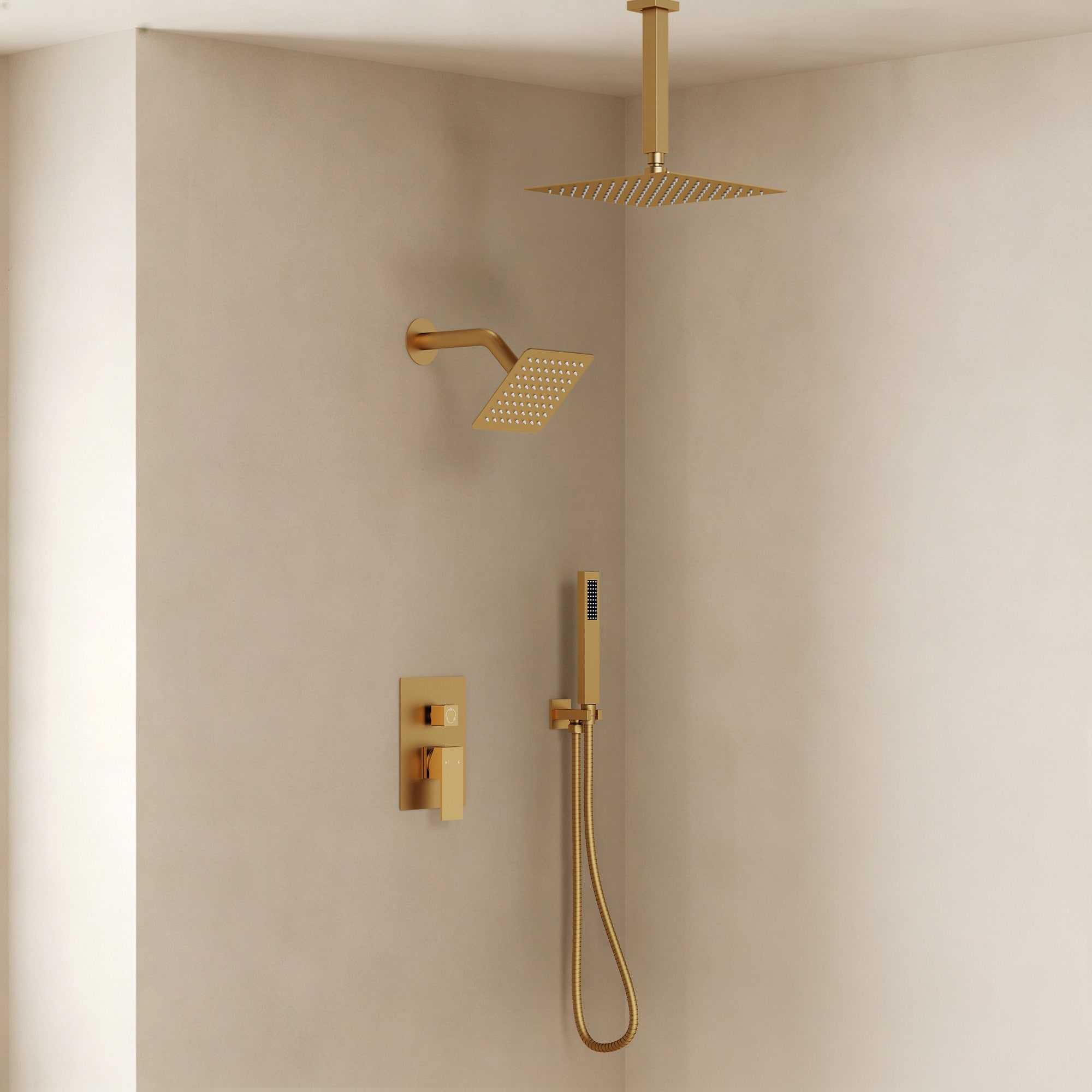10" Ceiling and 6" Wall Mount Rainfall Dual Shower System Multifunctional Shower Faucet with Handheld - 10" x 6"