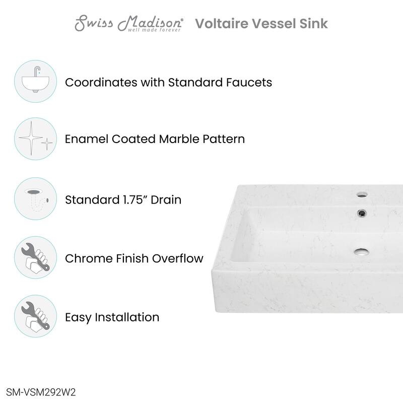 Swiss Madison SM-VSM292 Voltaire 32-1/4" Rectangular Ceramic Vessel