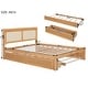 preview thumbnail 3 of 16, Wood Queen Size Rattan Platform Bed Frame with Sockets, Drawers and Trundle