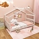 preview thumbnail 2 of 8, Costway Twin Size House Bed with Roof Wooden Low Floor Bed No Box