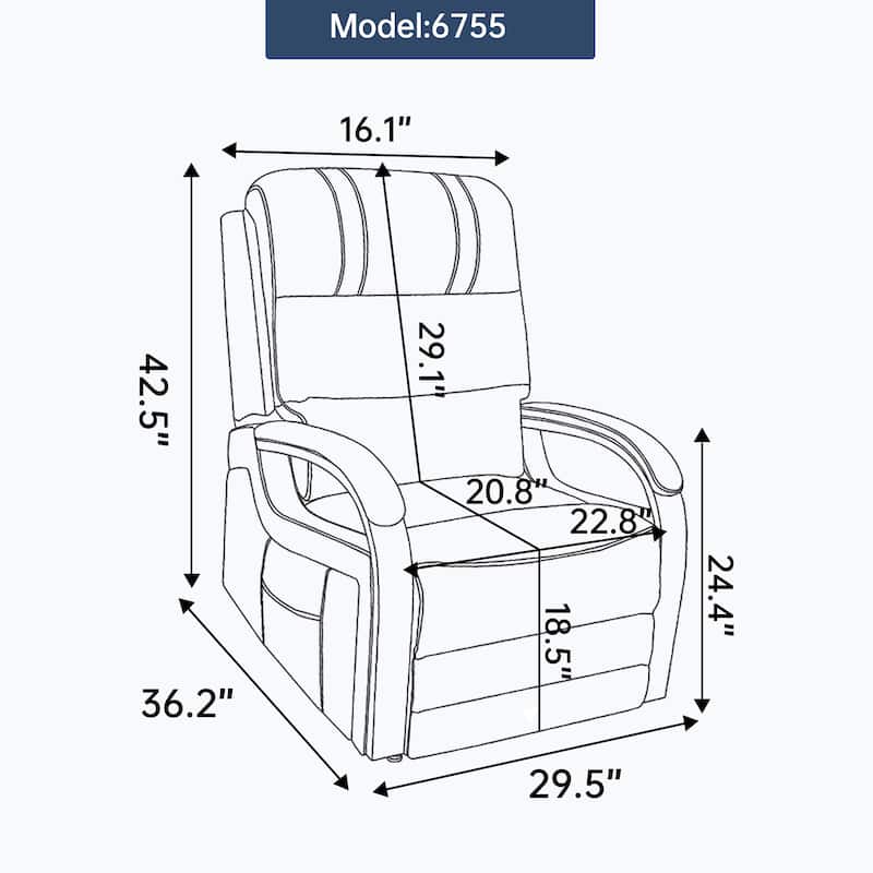 Chenille Power Lift Recliner Chair with Heat & Massage, Infinite Position Electric Recliner with Wood Armrests & Side Pockets