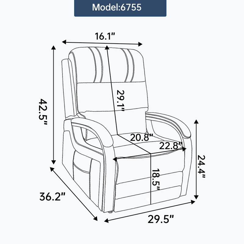 Roomfitters Dual Motor Power Lift Recliner, Infinite Position Massage Chair with Solid Wood Armrests, Chenille