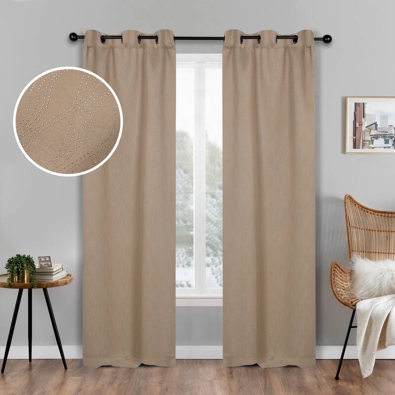 Superior Zuri Washable Room Darkening Curtains, Set of 2 Panels - 42"x96" - Tan