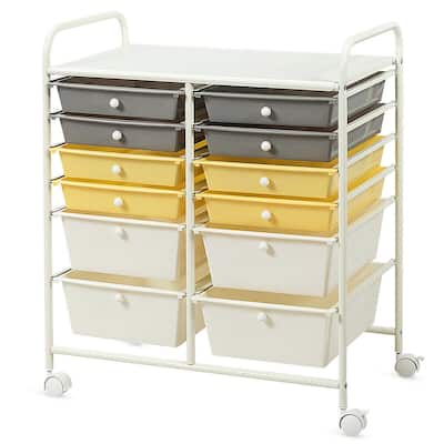 Gymax Office Rolling Cart 12 Storage Drawer Studio Organizer Bins - See Details