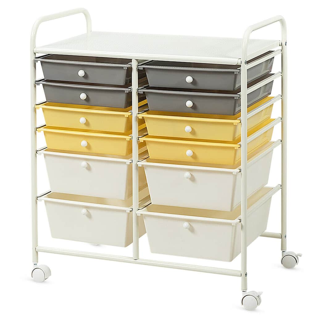 Gymax Office Rolling Cart 12 Storage Drawer Studio Organizer Bins - See Details