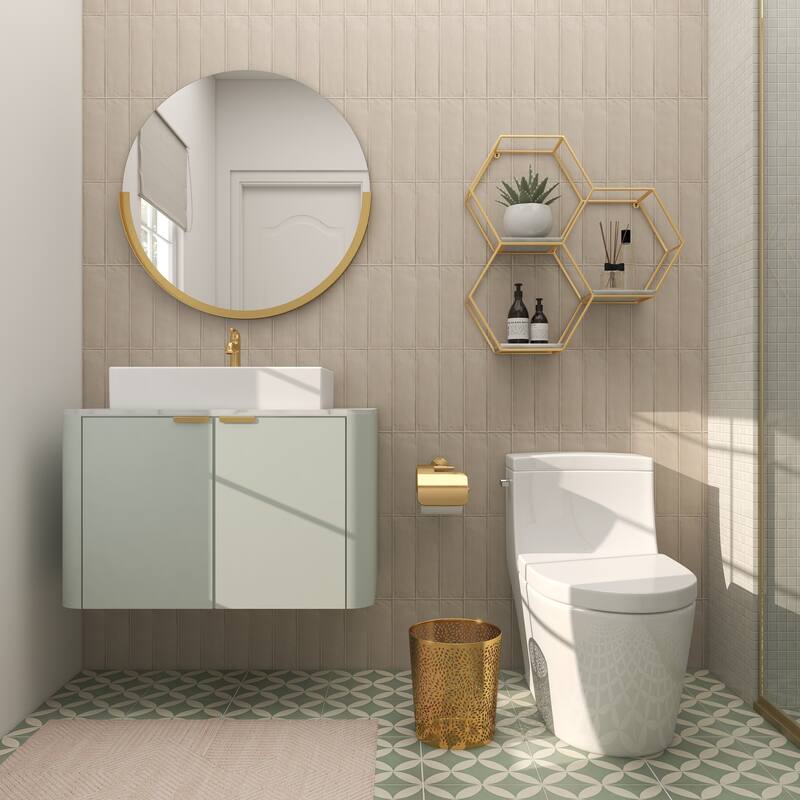 CosmoLiving by Cosmopolitan Gold Metal Small Waste Bin with Laser Carved Floral Design - 9 x 9 x 10