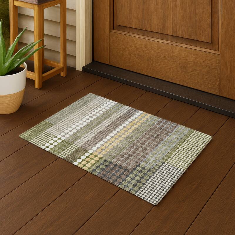Machine Washable Indoor/ Outdoor Casual Dotty Chantille Rug - Olive - 1'8" x 2'6"