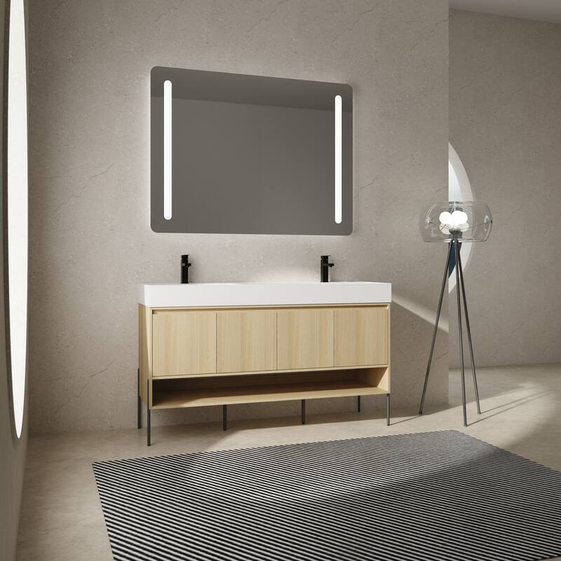 GDFStudio - Sydney Modern Freestanding Bathroom Vanity Cabinet with Double Resin Sink & 4-Soft Closing Doors - 60"