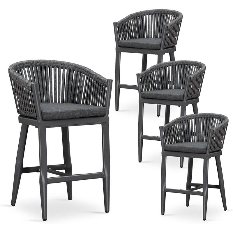 PURPLE LEAF Outdoor Counter Height Bar Stools Set of 4 Patio Aluminum Barstools with Back and Cushions - Grey - Counter Height