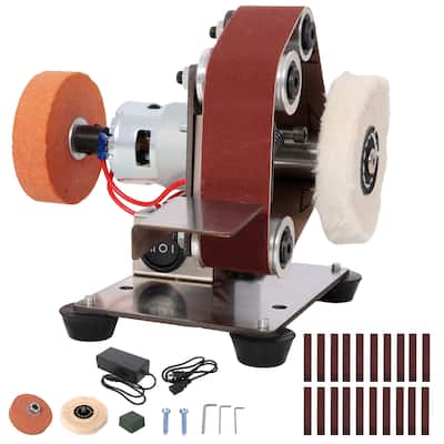 Mini Electric Belt-Sander Knife-Sharpener Sanding Machine 96W, Small Bench Grinder Kit 7 Speed Adjustable Power Polisher
