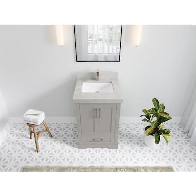 Willow Collection 30 in W x 22 in D x 36 in H Reeded Boston Single Bowl Sink Bathroom Vanity with Quartz or Marble Countertop
