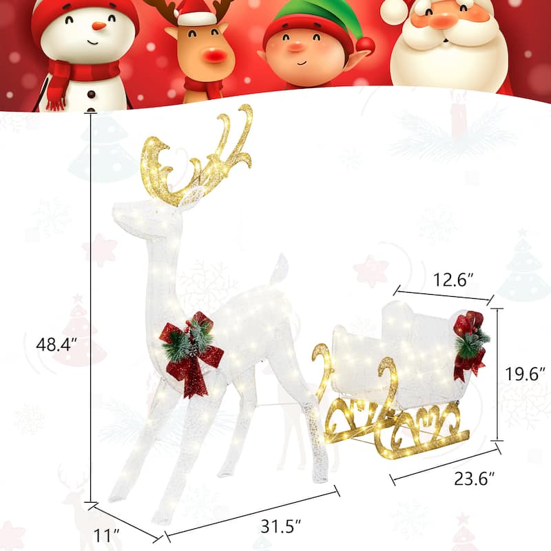 Futzca Christmas Light Holiday Reindeer & Sleigh, Santa