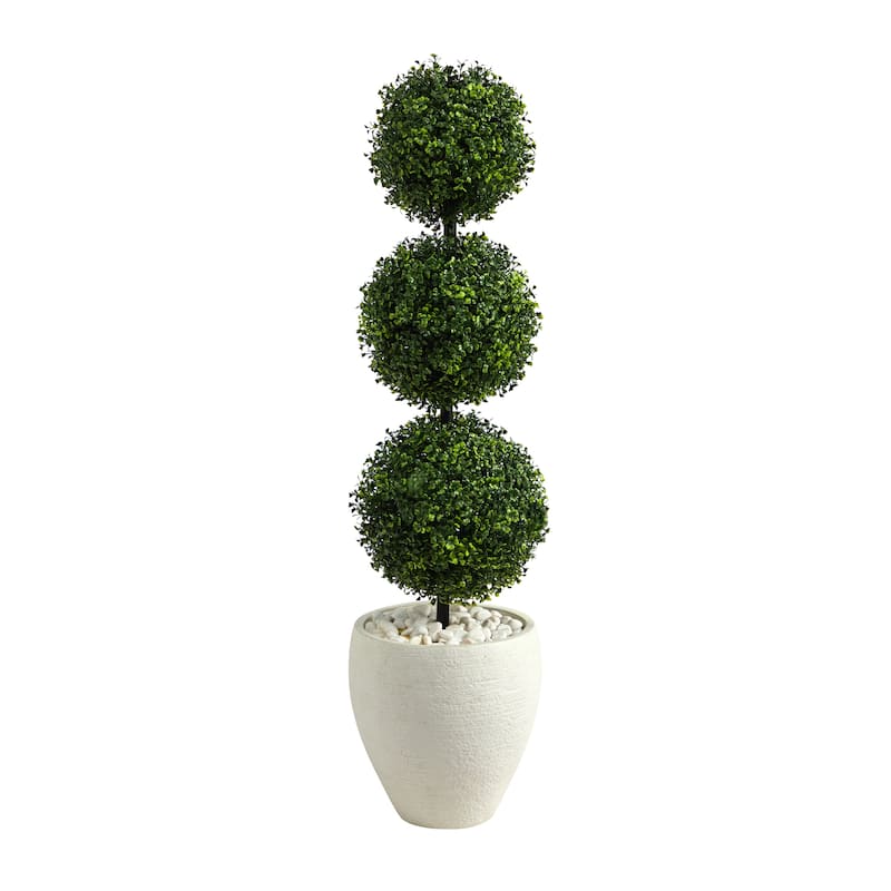 3.5' Boxwood Triple Ball Topiary Artificial Tree in White Planter - 13"