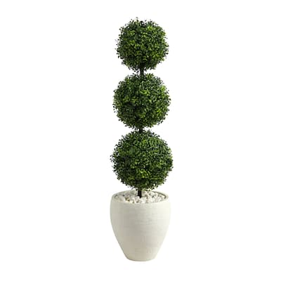 3.5' Boxwood Triple Ball Topiary Artificial Tree in White Planter - 13"