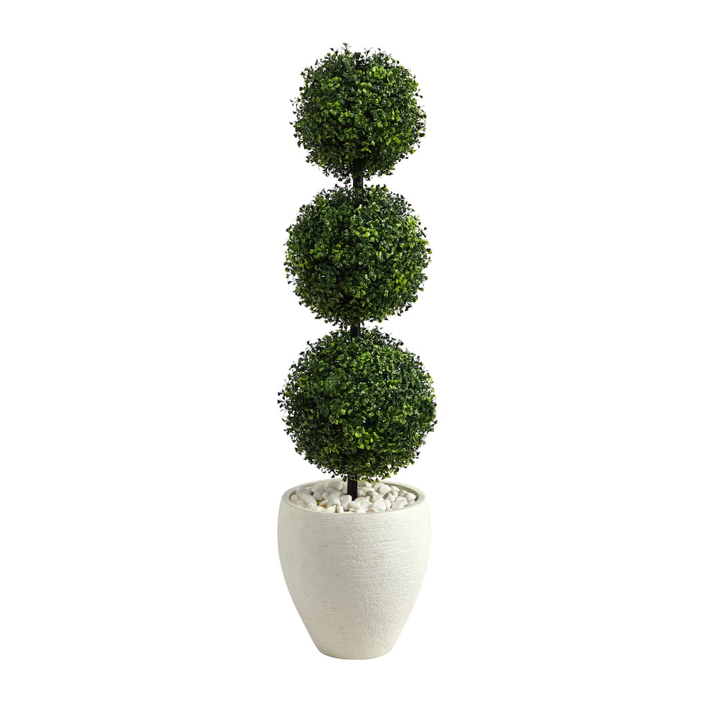 3.5' Boxwood Triple Ball Topiary Artificial Tree in White Planter - 13"