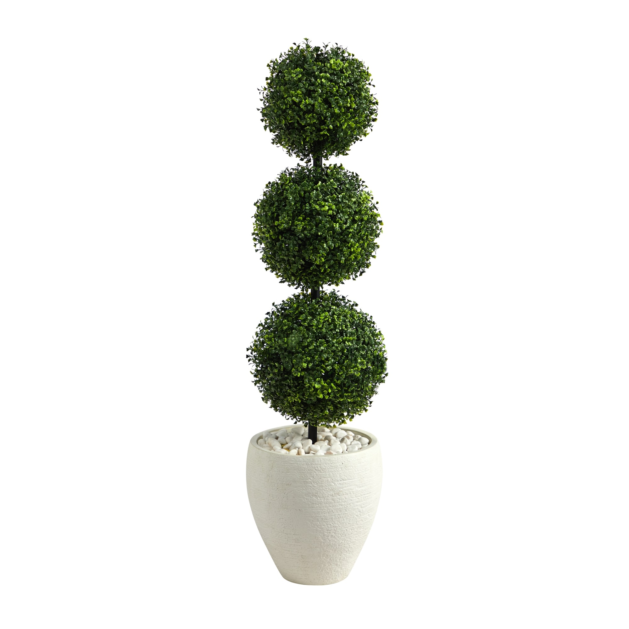 3.5' Boxwood Triple Ball Topiary Artificial Tree in White Planter - 13"