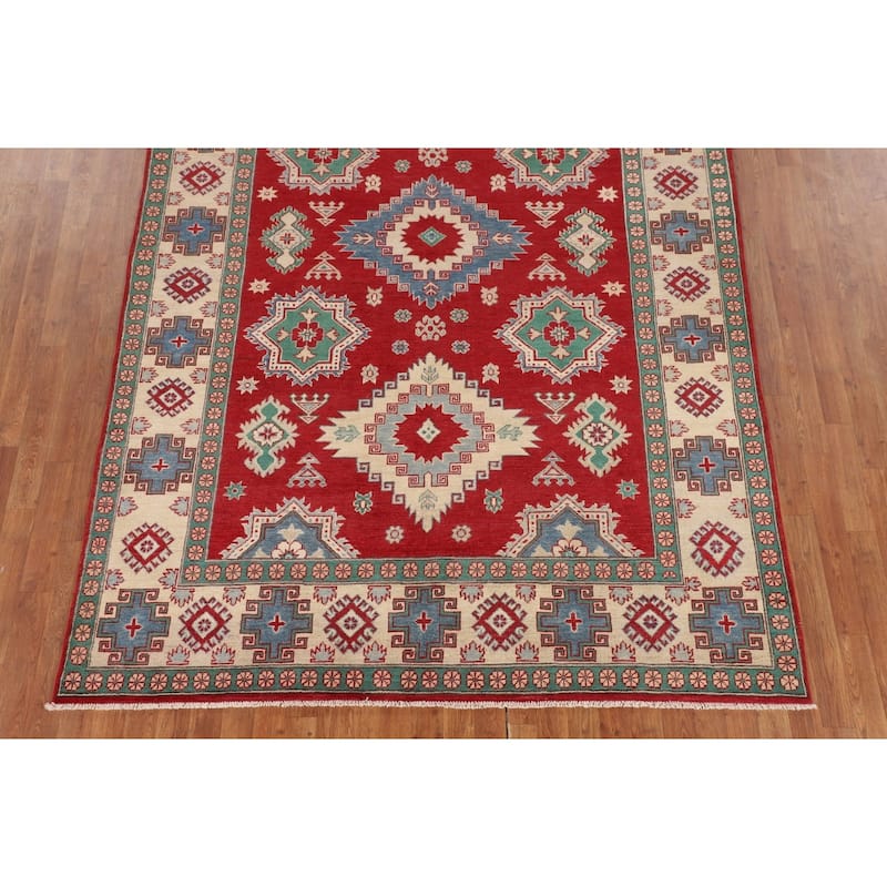 Geometric Red Kazak Oriental Area Rug Handmade Living Room Wool Carpet - 6'8" x 9'11"