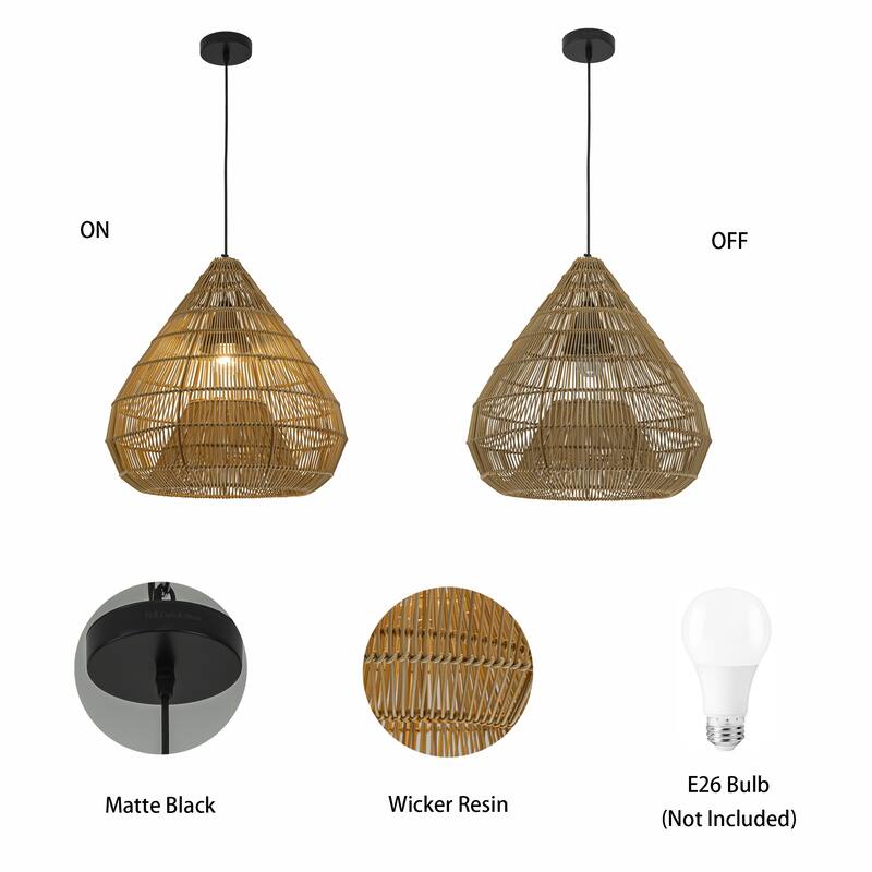 Serina 1-Light Wicker Outdoor Pendant Light, Coastal Boho Dome - Handwoven