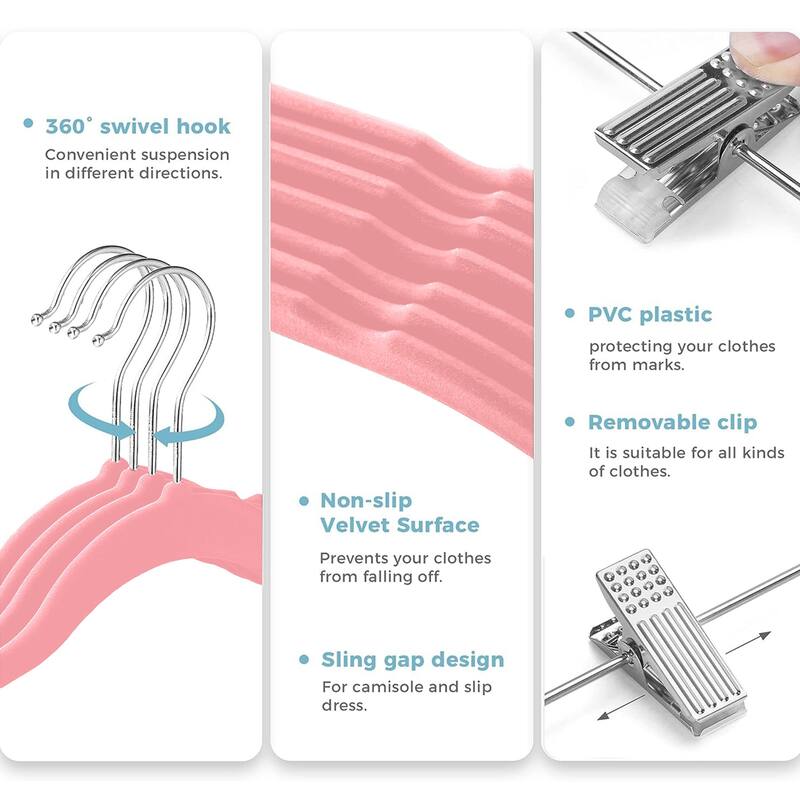 VECELO 20-Pack Pant Hangers (Black/Grey/Pink/Beige/Green) Clothes Hangers Non-slip Space-saving Clothes Hangers