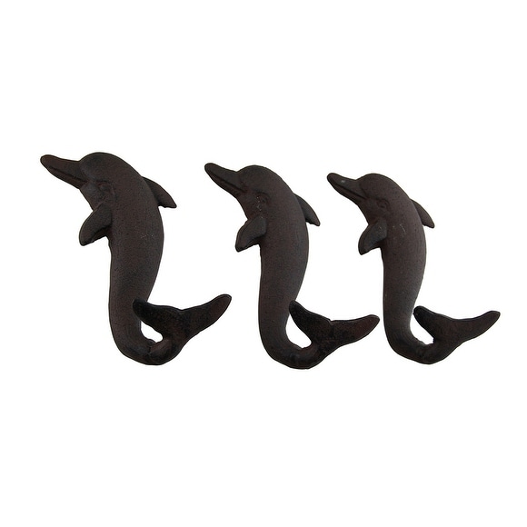 Rustic Cast Iron Decorative Dolphin Wall Hook Set of 3 - 6.25 X 4.25 X 1.75 inches