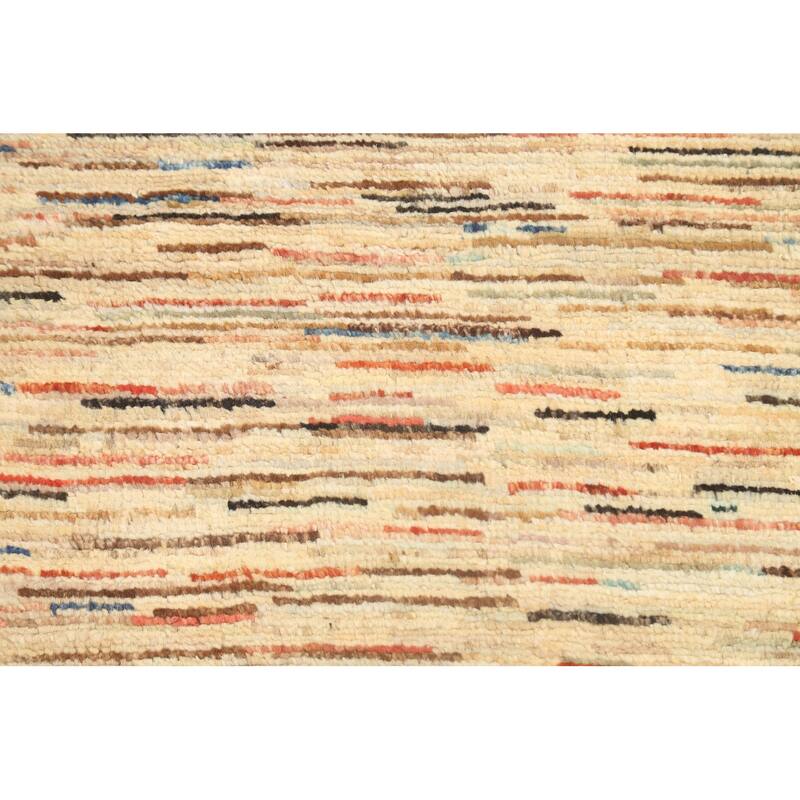 Hand Knotted Oriental 100% Wool Carpet Tribal Contemporary Beige & Ivories Gabbeh (kashkoli) Area Rug - 4' 8'' X 2' 6''