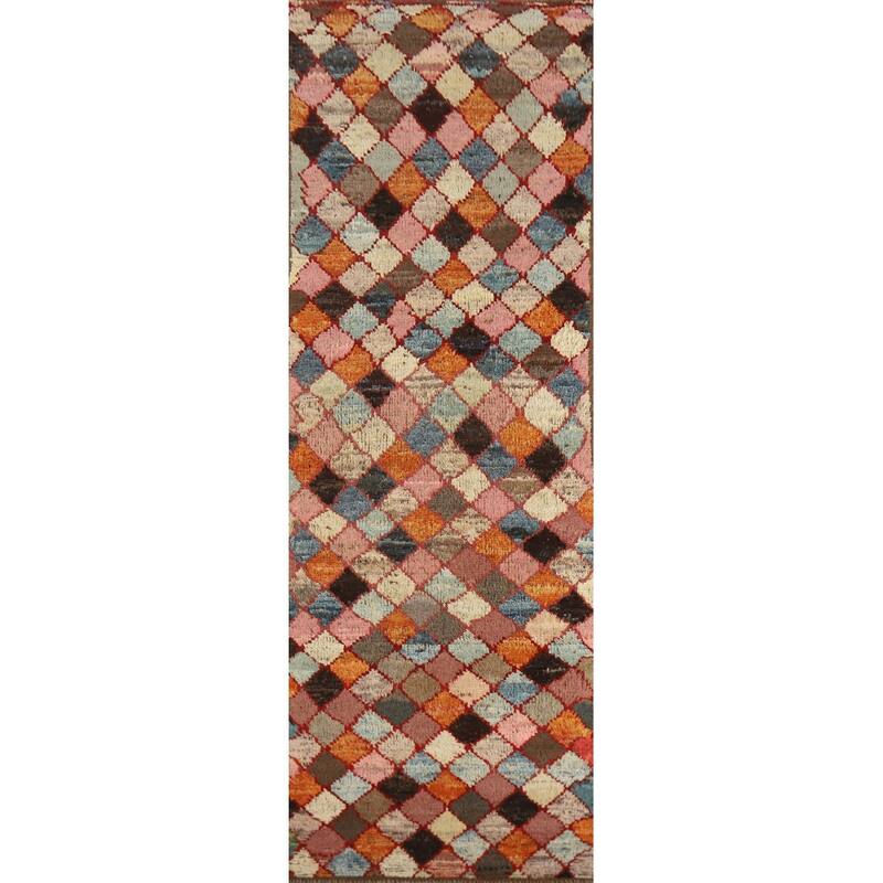 All-Over Trellis Moroccan Oriental Runner Rug Handmade Wool Carpet - 2'7" x 10'1"