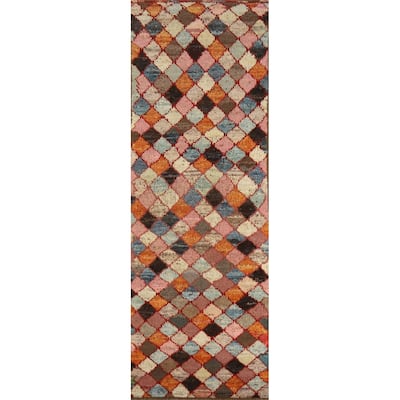All-Over Trellis Moroccan Oriental Runner Rug Handmade Wool Carpet - 2'7" x 10'1"