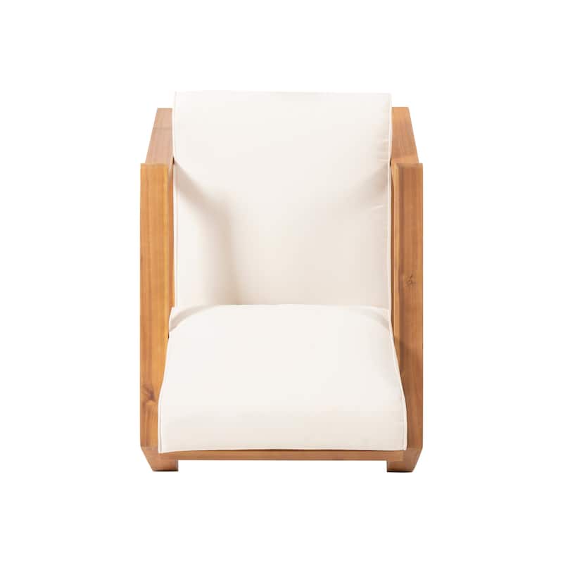 Roomfitters Mid-Century Acacia Wood Lounge Armchair with Cushions, Patio Seating Furniture