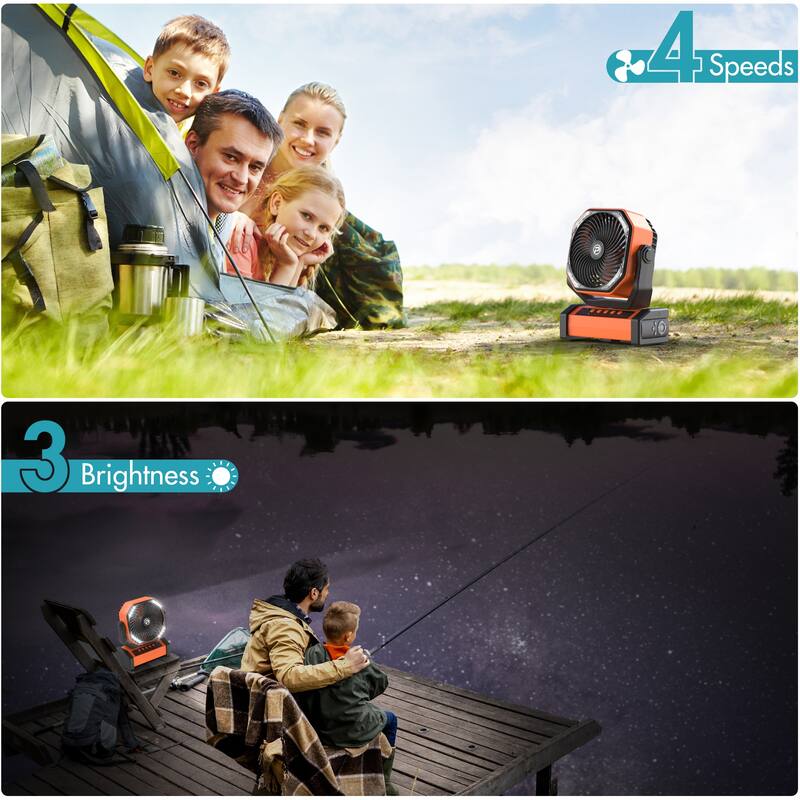 4 Powerful Speeds 20000mAh Battery Operated Camping Timer Fan with LED